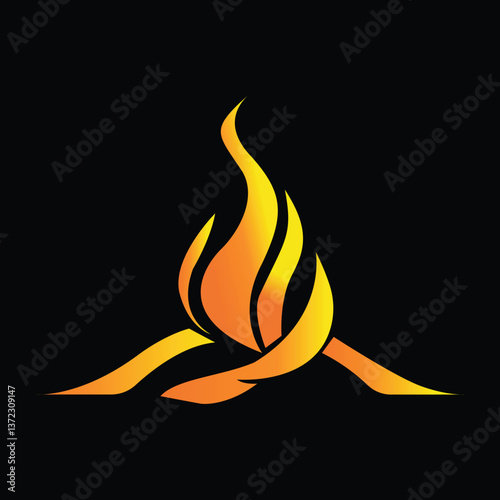Minimalist fire logo with modern flame design on white background for branding and creative illustration 