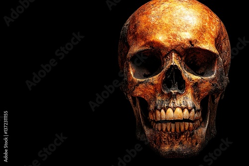 A detailed frontal picture showing a human skull with teeth
