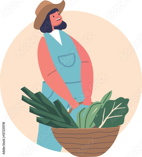 Girl gardener with greens crop