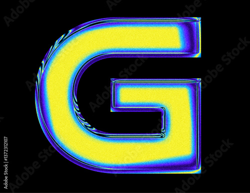 chrome techno gradient letter G alphabet with glossy 3d vector y2k typography letter