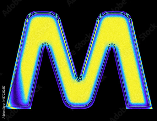 chrome techno gradient letter M alphabet with glossy 3d vector y2k typography letter