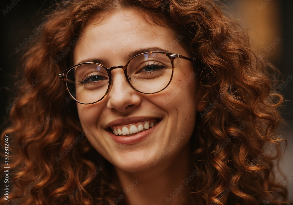 Obraz premium Smiling Woman with Glasses, Friendly Portrait