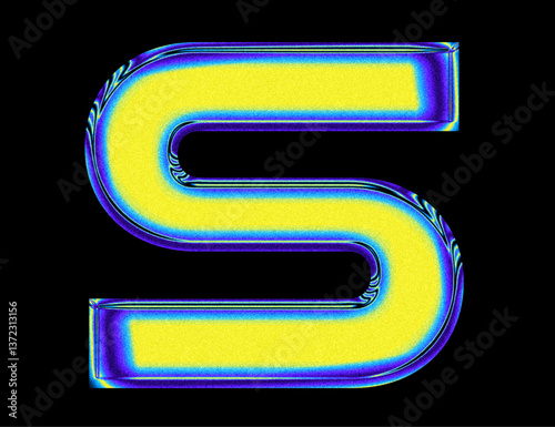 chrome techno gradient letter S alphabet with glossy 3d vector y2k typography letter
