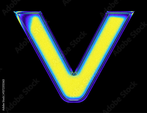 chrome techno gradient letter V alphabet with glossy 3d vector y2k typography letter