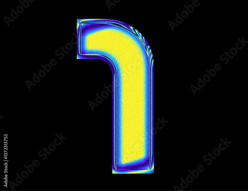 chrome techno gradient number 1 alphabet with glossy 3d vector y2k typography letter
