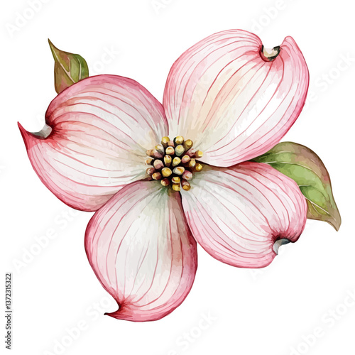 A watercolor vector of a Flowering Dogwood flower, isolated on a white background. Flowering Dogwood flower vector

