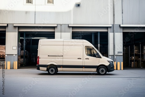 A delivery van at a warehouse, emphasizing the logistics process.
