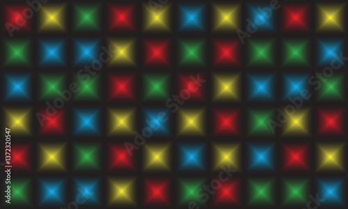 A vector graphic features multicolored concert stage lights beaming in various directions, adding excitement, energy, and a captivating visual effect to the live performance.

