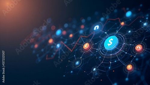 Minimalist Wallpaper Design: Abstract Digital Network Grids & Iconography for Stablecoin Forex Solutions with Modern Coin Symbols & Currency Charts