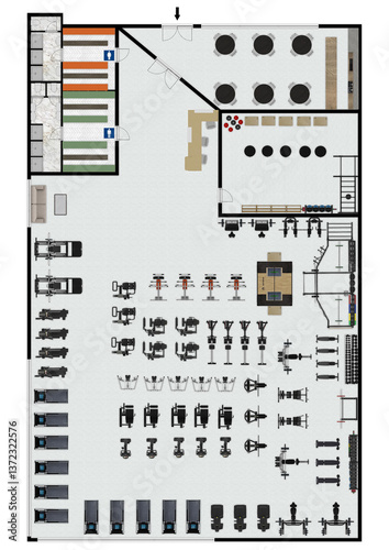 Fitness center 3d illustration. Fitness. Gym. Fitness club. Gym interior design. Floor plan gym.	