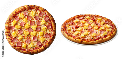Hawaiian pizza with pineapple and ham, isolated on transparent background