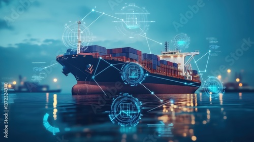 Modern Shipping Vessel with Digital Connectivity and Logistics Innovations