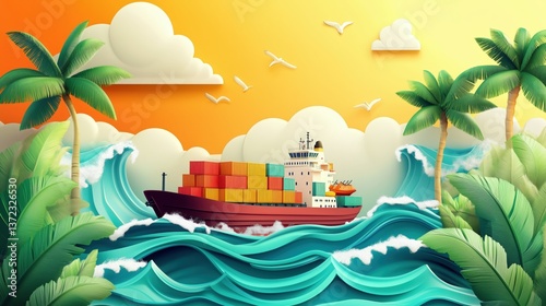 Bright and Engaging Summer Themed Banner with Cargo Ship