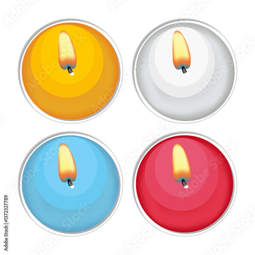 candle light top view, Burning candle, Color wax candles.