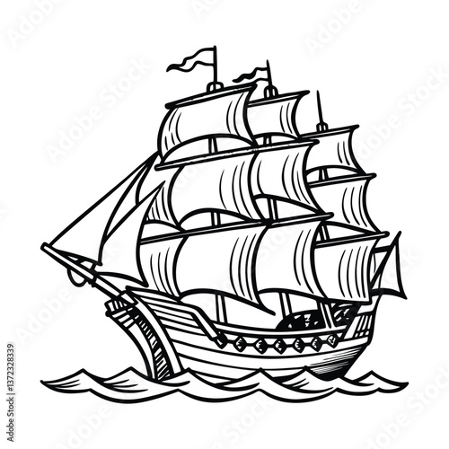 vector illustration outline of a ship 