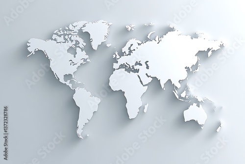 A modern minimalist white world map with soft shading effects