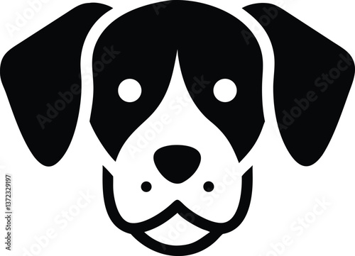 Black and white dog head icon, cute cartoon puppy face, isolated vector illustration of a happy labrador character AI Generative