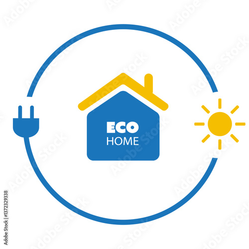 Fight Against Climate Change, Use Renewable Energy at Home -  Concept Design with Electric Cord and Sun Around a House Symbol on White Background - Creative Vector Illustration, Clip-Art Template