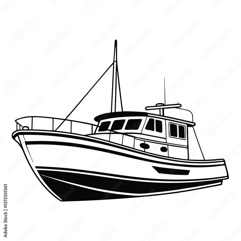 Naklejka premium Fishing boat vector illustration.