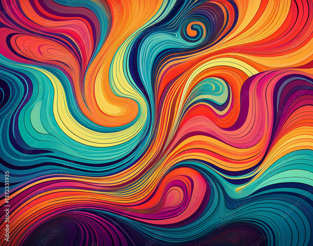 Abstract psychedelic swirl background in 60s retro aesthetic with bright bold colors and seamless fluid waves. Abstract psychedelic swirl background in 60s retro aesthetic with bright bold colors and seamless fluid waves.