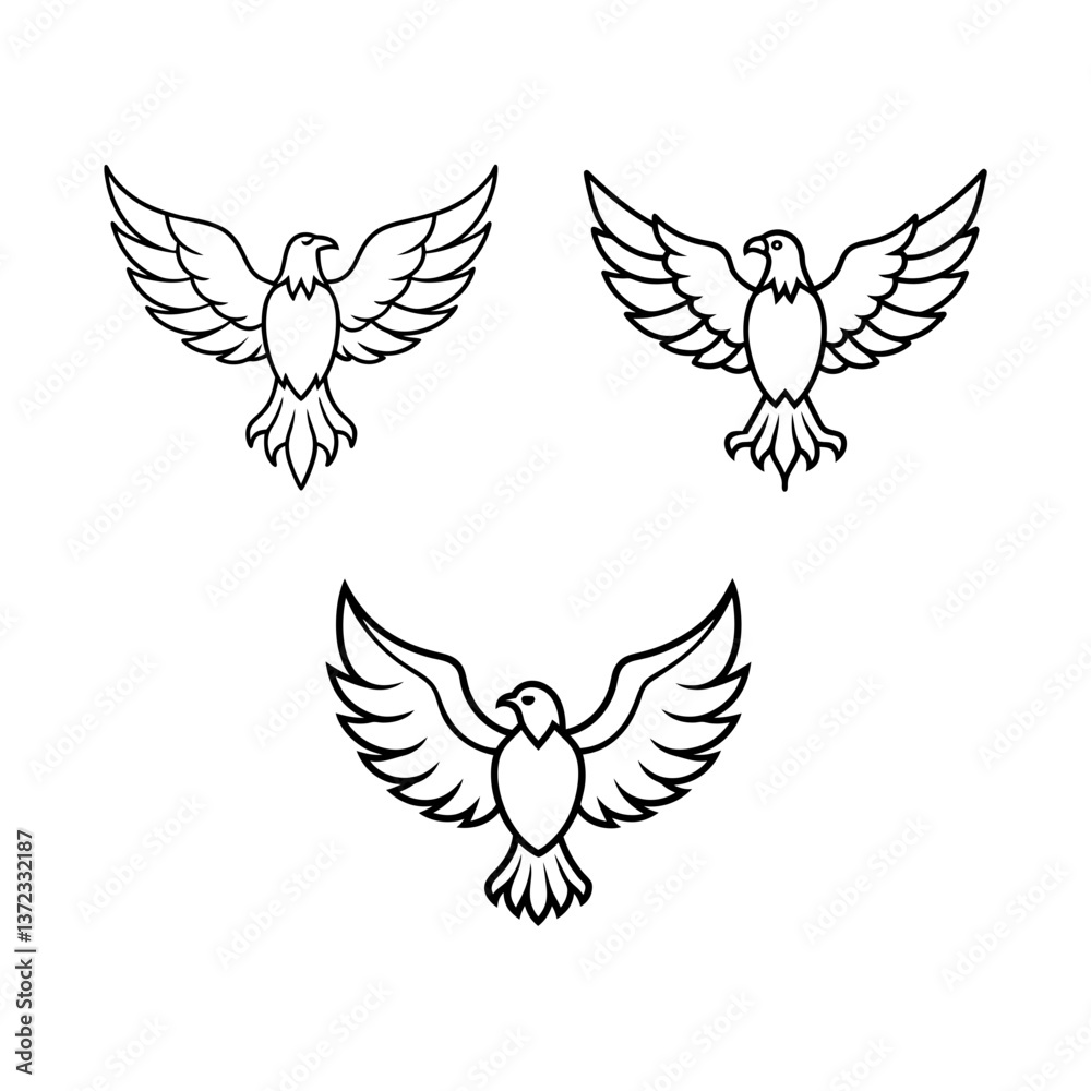Obraz premium Eagle with wings spread line art illustration