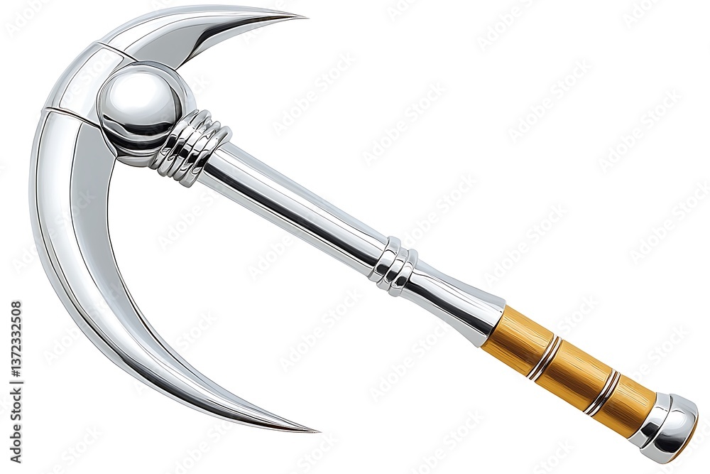 Naklejka premium Shiny curved weapon with a wooden grip is depicted clearly