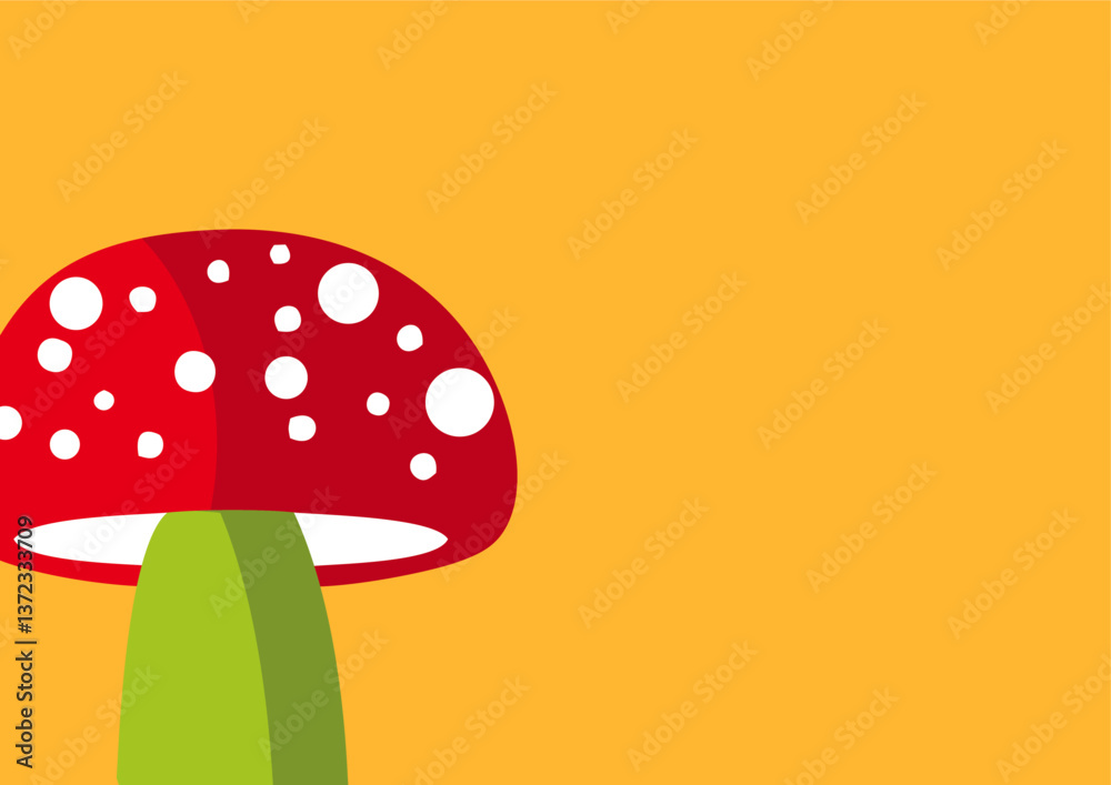 Cogumelo vermelho com bolinhas brancas e caule verde