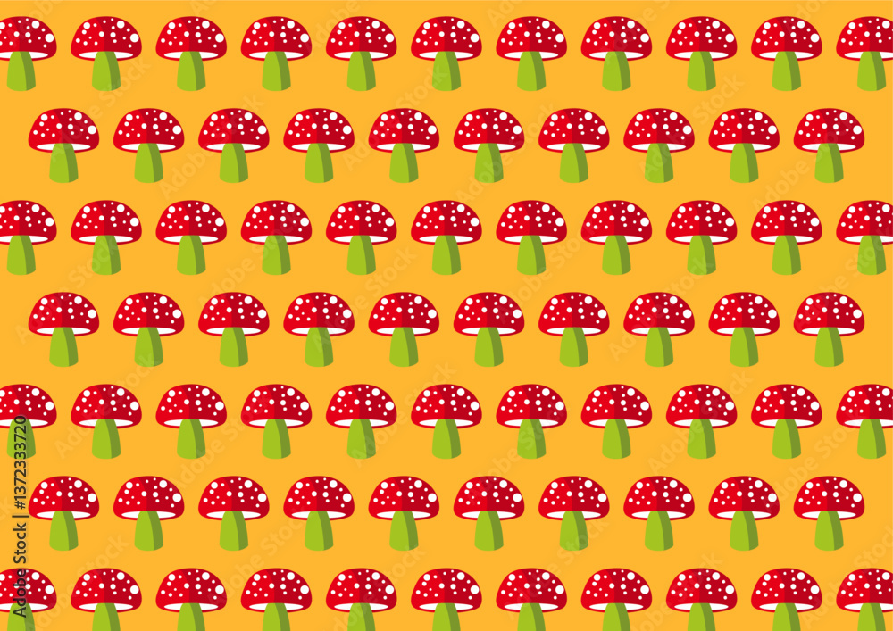 Cogumelo vermelho com bolinhas brancas e caule verde