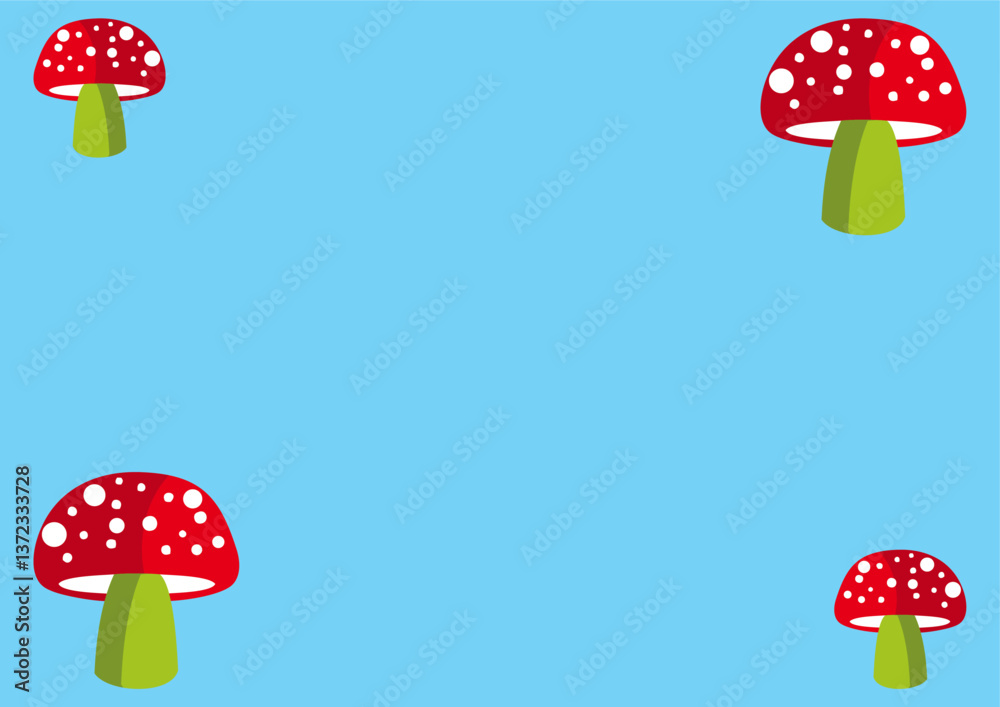 Cogumelo vermelho com bolinhas brancas e caule verde