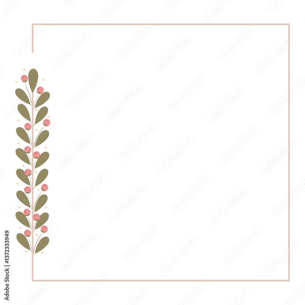 Obraz premium Peach And Green Wreath Border Frame Decorated With Floral Leaf Decoration