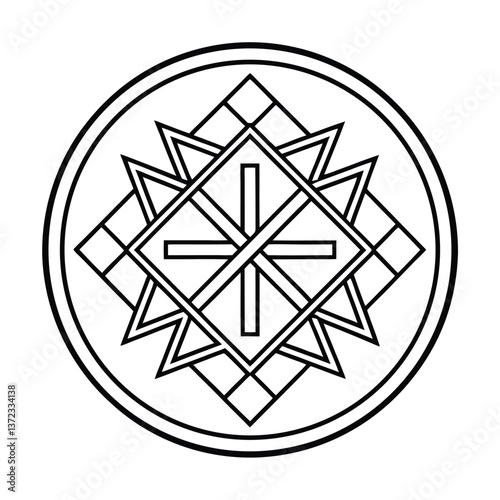 Sacred Symbol: A minimalist geometric design with radial symmetry, conveying a sense of balance, order, and spirituality.