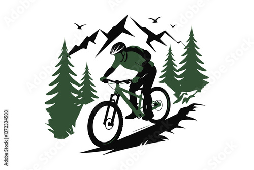 mountain biking Black and White Vector