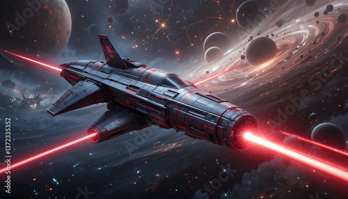 Wallpaper Mural Futuristic Spaceship Illuminating Space With Bright Laser Beams One Torontodigital.ca