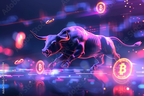 Dynamic Bull Charging Through Digital Crypto Landscape with Bitcoin Coins