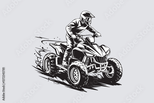 ATV rider Black and White Vector