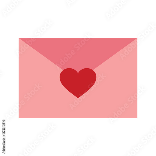 Illustration of a light pink envelope with a red heart