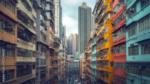Obraz na płótnie Hong Kong alleyway, colorful buildings, city street view, traffic w salonie