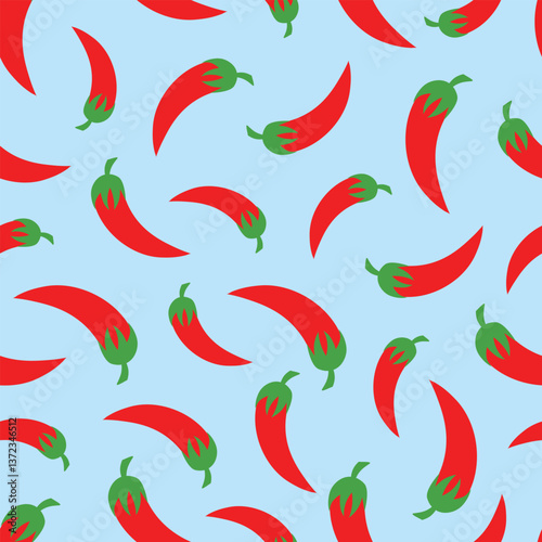 Seamless pattern with red hot peppers on a blue background