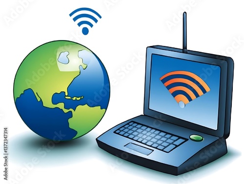 A laptop connecting wirelessly to the internet around the world