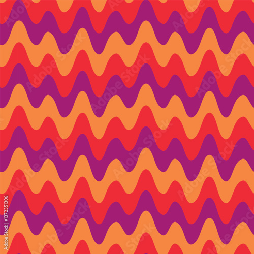 Retro psychedelic abstract waves pattern in orange, red and purple. For home décor, web background and wallpaper