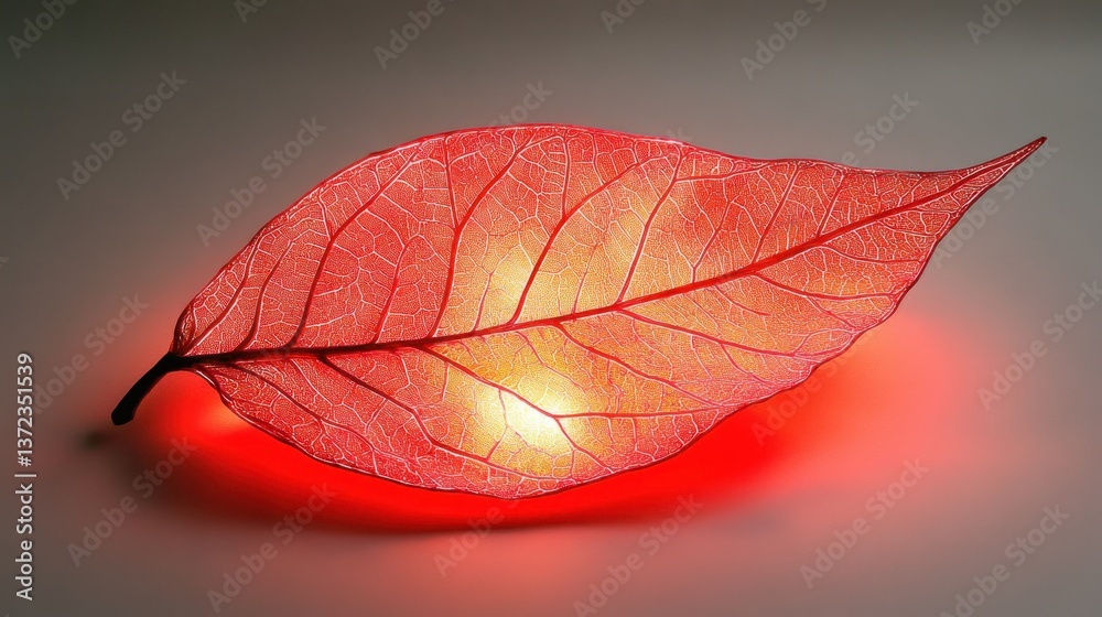 Illuminated Red Leaf on Red Glow