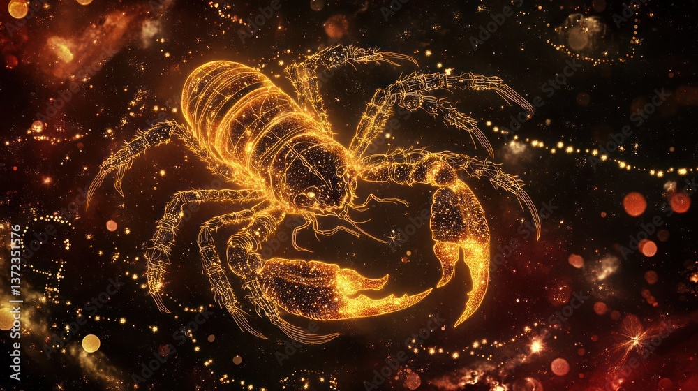 Illuminated Scorpio Zodiac Sign in Cosmic Background