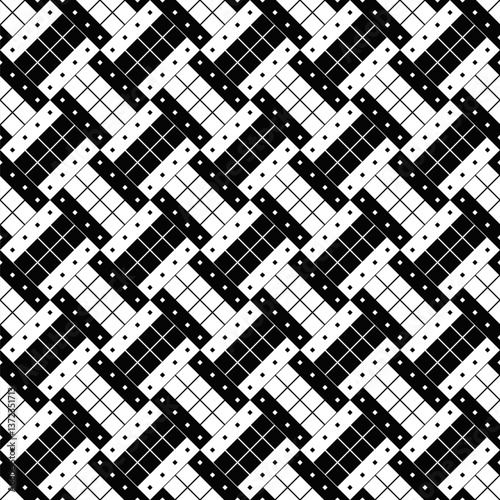 Black and white seamless geometrical diagonal square pattern background design - monochrome vector illustration