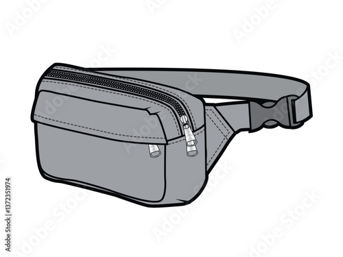 Leather bum bags vector design mockup template technical flat sketch.