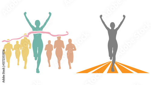 Athlete Winner Reach Finish Line Illustration.