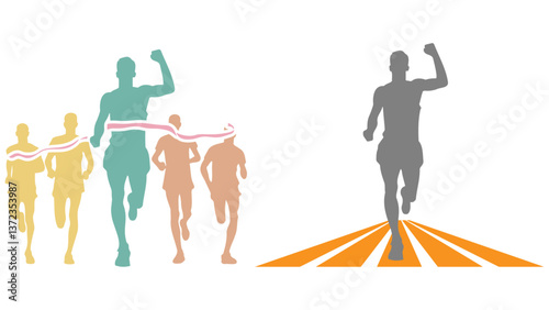 Athlete Winner Reach Finish Line Illustration.