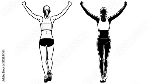 Athlete Winner Reach Finish Line Illustration.