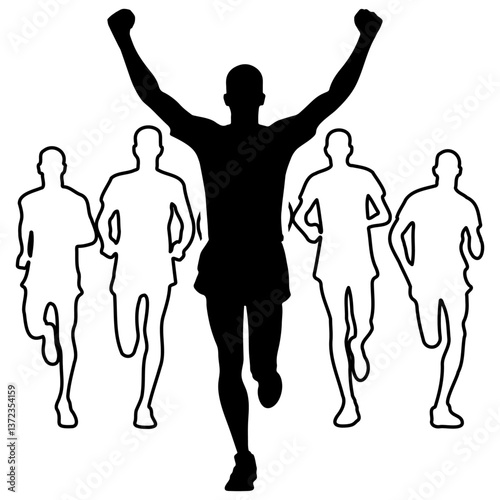 Athlete Winner Reach Finish Line Illustration.