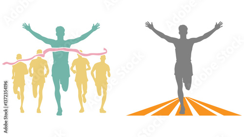 Athlete Winner Reach Finish Line Illustration.