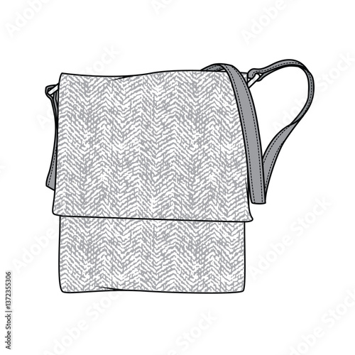 Crossover fabric bag technical flat design vector mockup template.